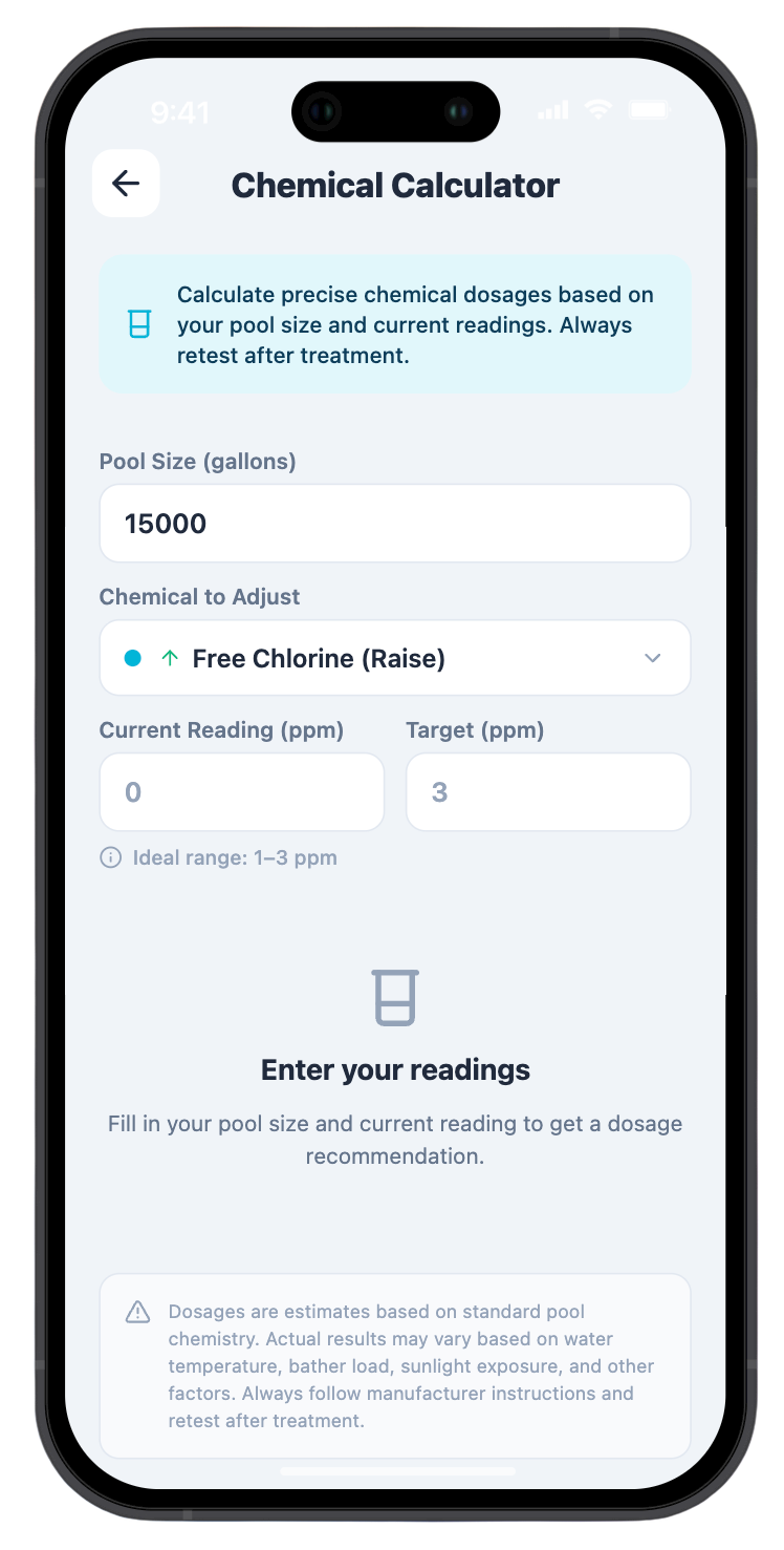 PoolPro chemistry screen