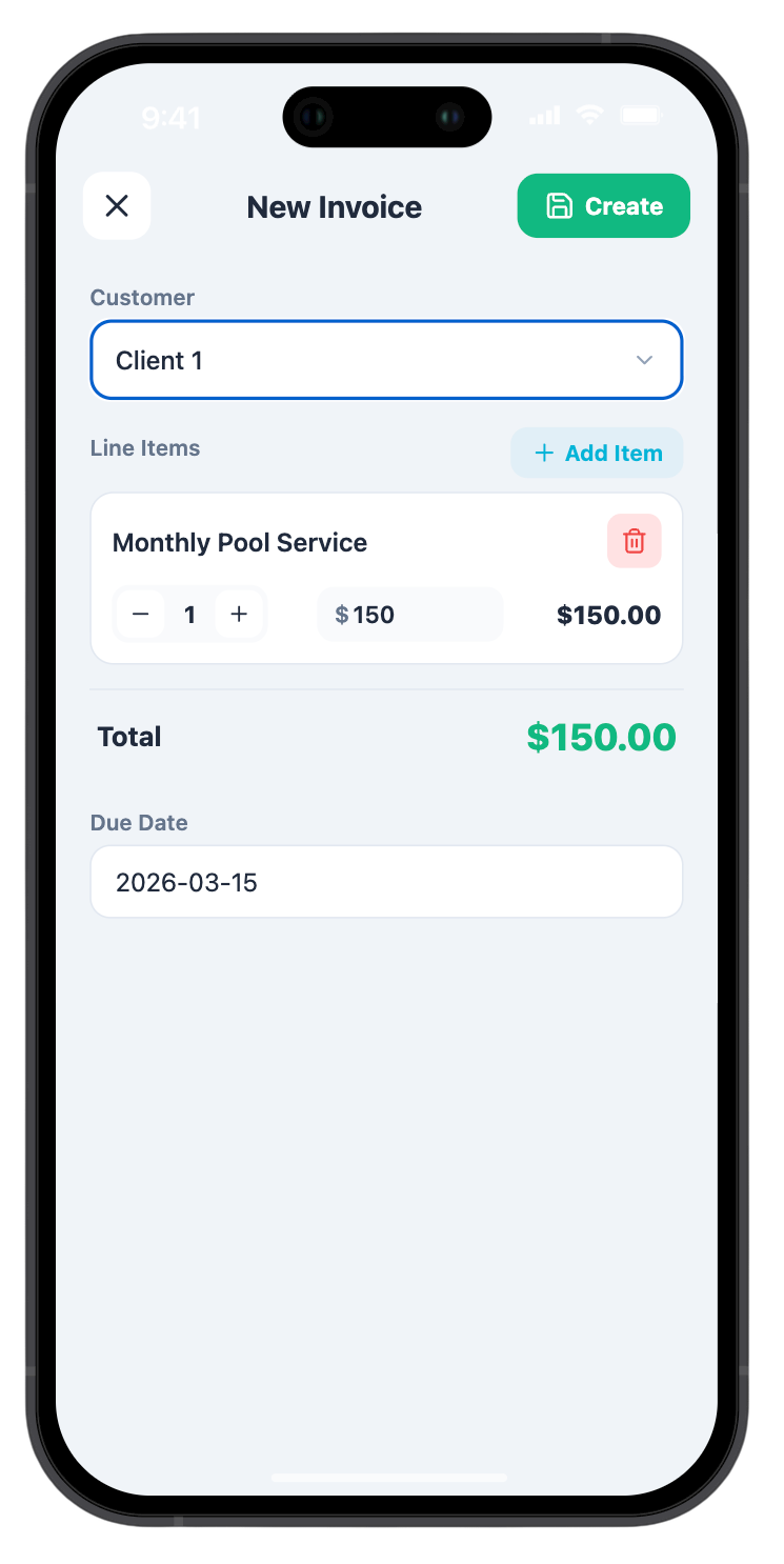 PoolPro invoices screen