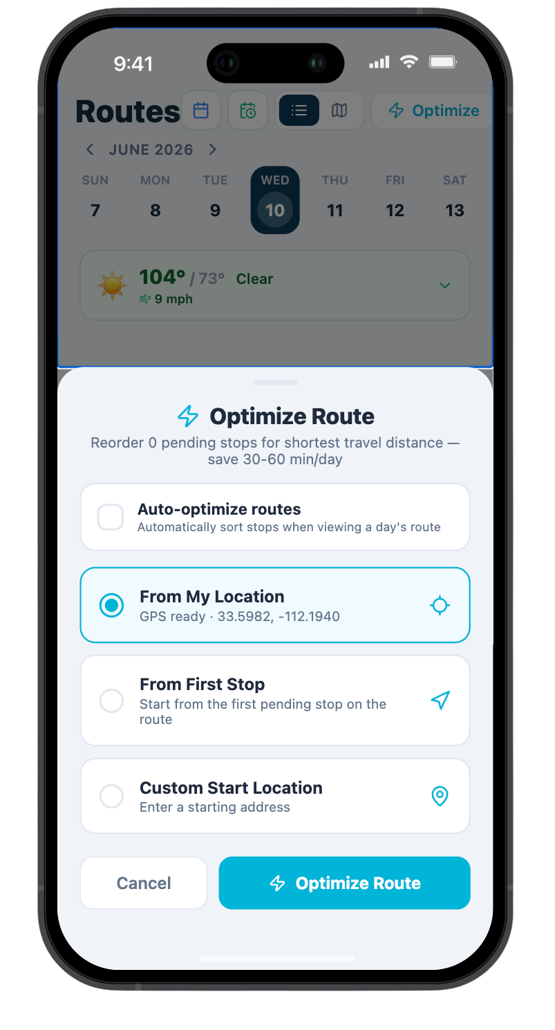 Route optimization screen