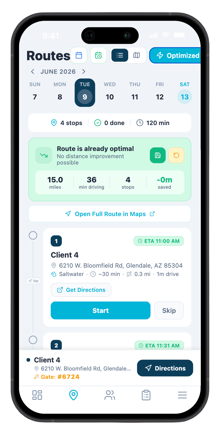 Route optimization screen