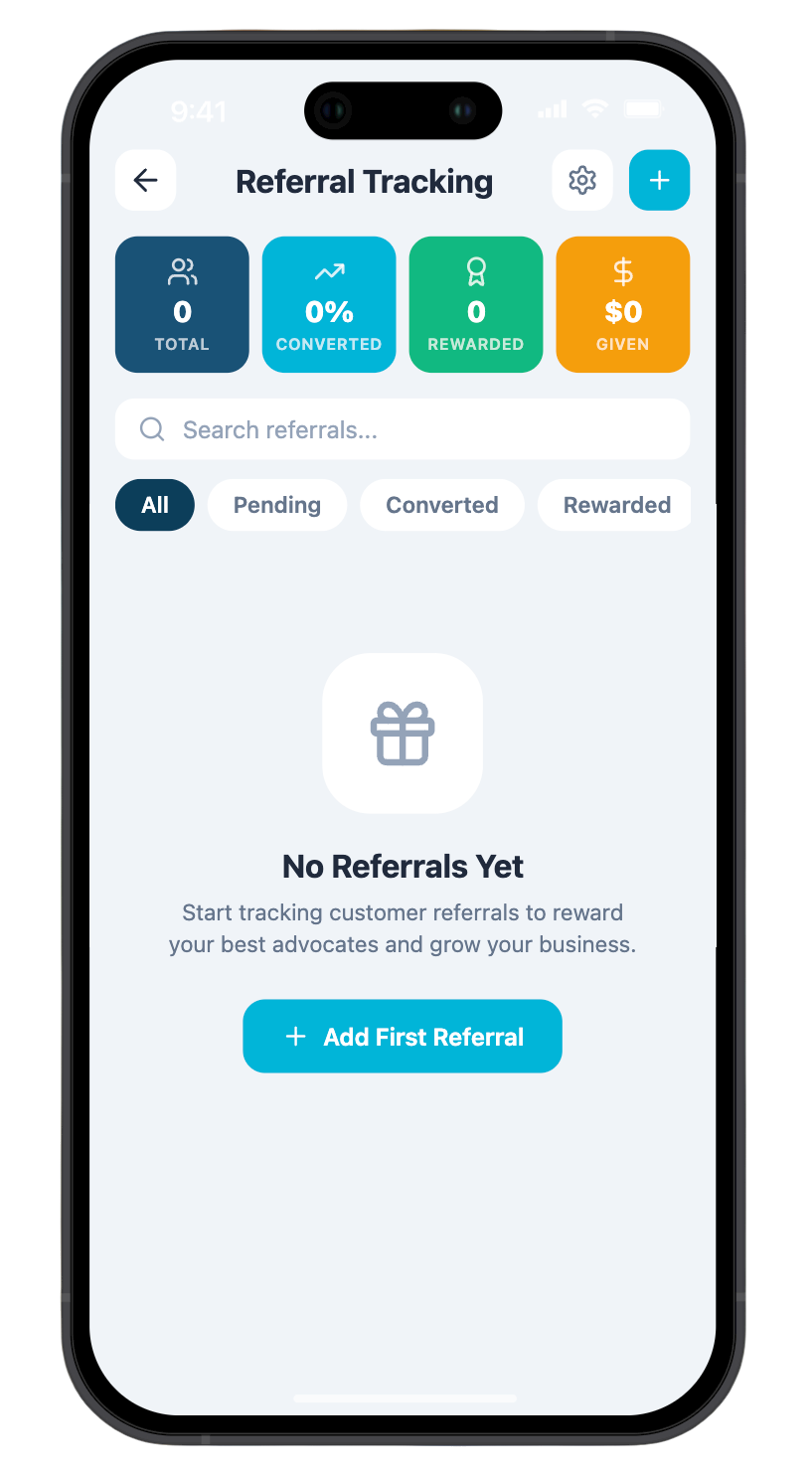 Referral tracking screen