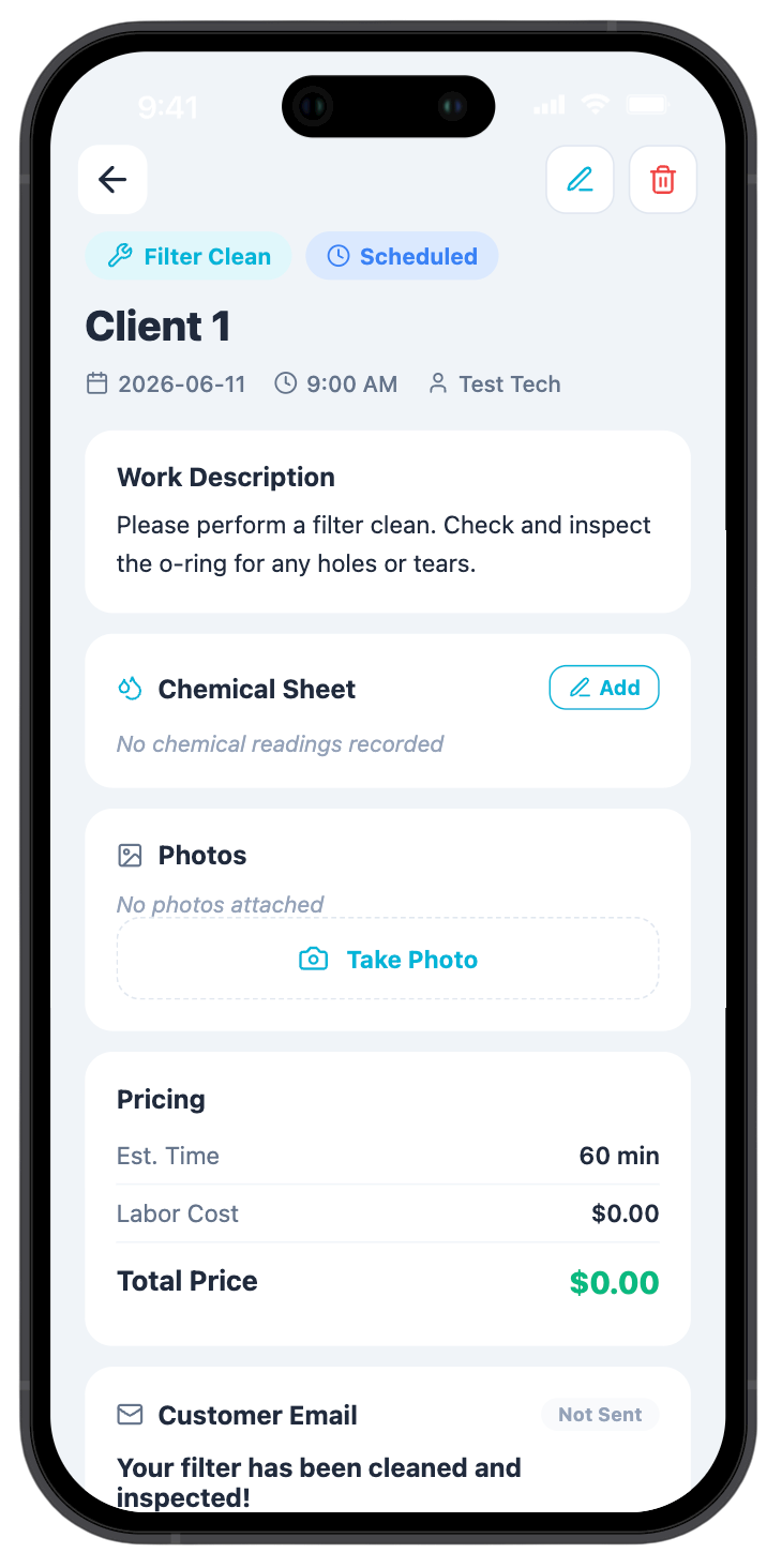 PoolPro work order screen