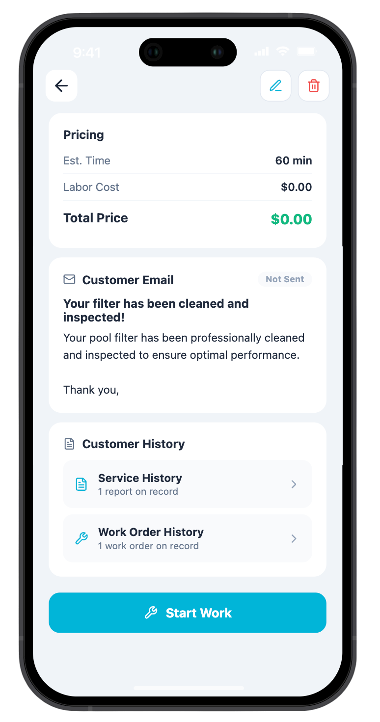 PoolPro work order screen